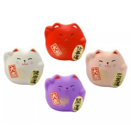 SET of 4 Japanese 2"H Maneki Neko Lucky Cat Pink Purple Red White Made in Japan