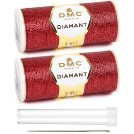 DMC Diamant Metallic Needlework Thread - Red Ruby (2 Pack) Bundle with MCB Needle & Case
