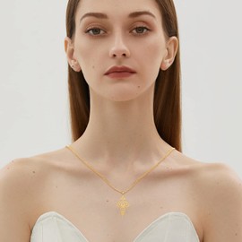 TEAMER Lotus Necklace Stainless Steel Flower of Life Necklace Yoga Meditation Pendant Inspirational Jewellery for Women Teens Girls, Stainless Steel, Lotus