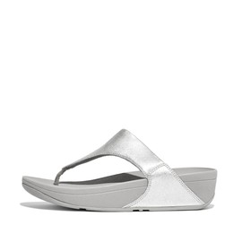 FitFlop Women's Lulu Leather Toe-Post Flip-Flop, Silver, 5