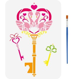 FINGERINSPIRE Heart Key Stencil 29.7 x 21 cm Swan Stencil with a Brush Love Key Painting Stencil Valentine's Day Themes Keys Drawing Templates for Painting on Wall Tiles Floor Paper