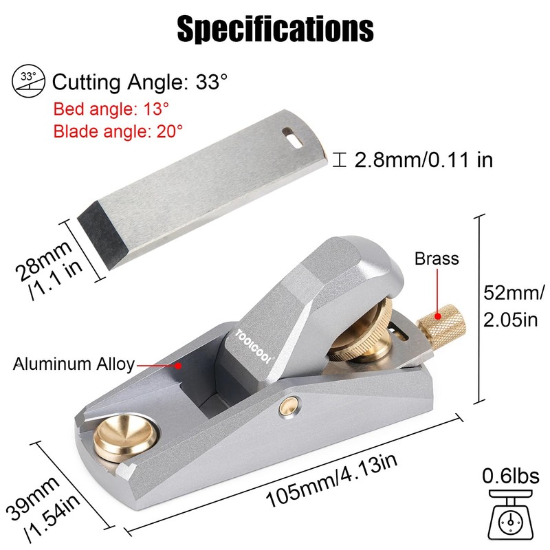 TOOLCOOL Low Angle Block Plane Wood Plane Mini Hand plane