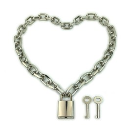 Succuba Padlock Chain Necklace Collar Choker with Two Keys and Box for Women, Men and Pet (16 Inches, H)