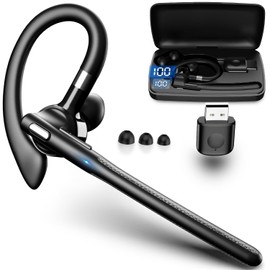 YUEHEMEI Wireless Business Bluetooth Earpiec Headset with 180H Standby, Bluetooth 5.4, 4-Mic Noise Cancellation, Lightweight Design & LED Power Display, Black – Ideal for Driving & Office Use
