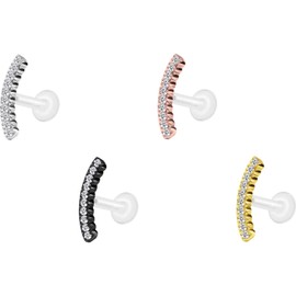 PIERCINGLINE PTFE Labret with Internal Thread + Titanium Attachment Crystal Arch Piercing Lip Nose Ear Helix Tragus Medusa Choice of Colours and Sizes, Titanium PTFE Titanium