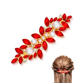 Soumimi Red Crystal Hair Clips for Women Rhinestone Pearl Hairpins Barrettes, Gold-plated Hair Accessories for Wedding Party Everyday, Gift for Mom Wife
