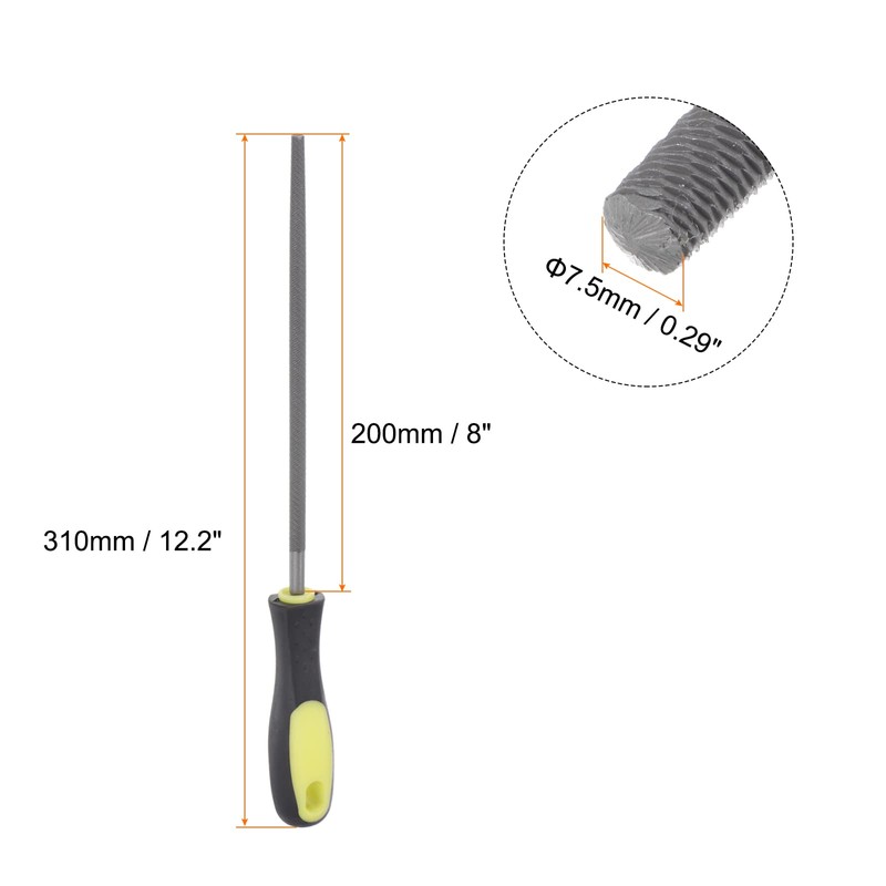 sourcing map Round File 8" High Carbon Hardened Steel Cut
