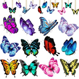 24 Pcs Butterfly Wooden Ornaments Hanging Butterfly Wooden Cutouts Decor Cute Butterfly Hanging Tags Colorful Butterfly Wooden Slices with Rope for Spring Summer Tree Farmhouse Party Supplies