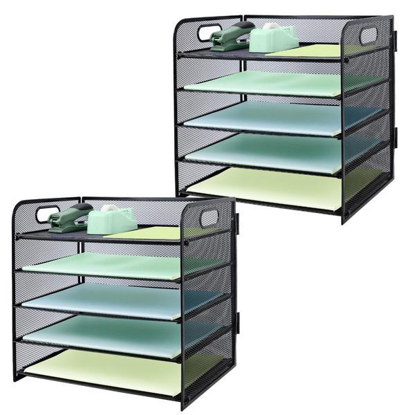 IOUGDSEC Paper Letter Tray with Handle, 2 Pack 5 Tier