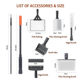 Petiry 6 in 1 Fish Tank Cleaner Aquarium Cleaning Tool with Long Telescopic Handle, Scraper, Fishing Net, Sponge Cleaning Brush, Sand Rake for Fish Tank Maintenance.