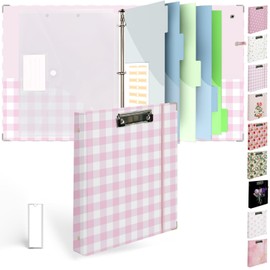 Etzul 3 Ring Binder 1 inch with Clipboard - Pink & White Grid Design, Includes Dividers, File Bag & Spine Label - Ideal for Students and Professionals, Holographic Waterproof Film
