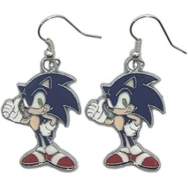 Classic Blue Hedgehog Thumbs Up Character Figure Charm French Wire Earrings