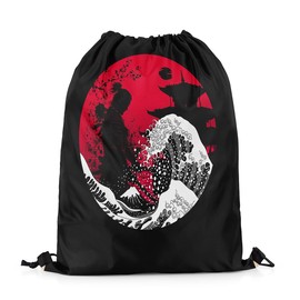 Loussiesd Japanese Wave Drawstring Backpack 40x33cm Ocean Wave Gym String Bag Samurai Japanese-Style Sports Drawstring Sackpack Sunset Yin Yang rawstring Bags
