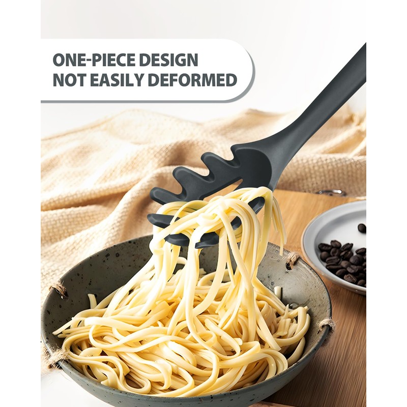 Silicone Pasta Fork and Ladle Spoon Set, Large Non Stick