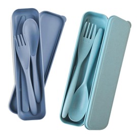 2 Sets Portable Reusable Cutlery Set with Case – Eco-Friendly Plastic Utensils for Travel & Outdoor Dining | Compact & Lightweight | Sustainable & Durable | Ideal for Lunch, Camping, Picnic