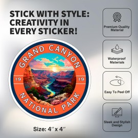 Grand Canyon National Park Arizona 2 Pack Sticker Weatherproof Souvenir Decal Vinyl Small Waterproof for Water Bottle Mug Passport Book Scrapbook Notebook Laptop Tumbler Skateboard 4" ID45039
