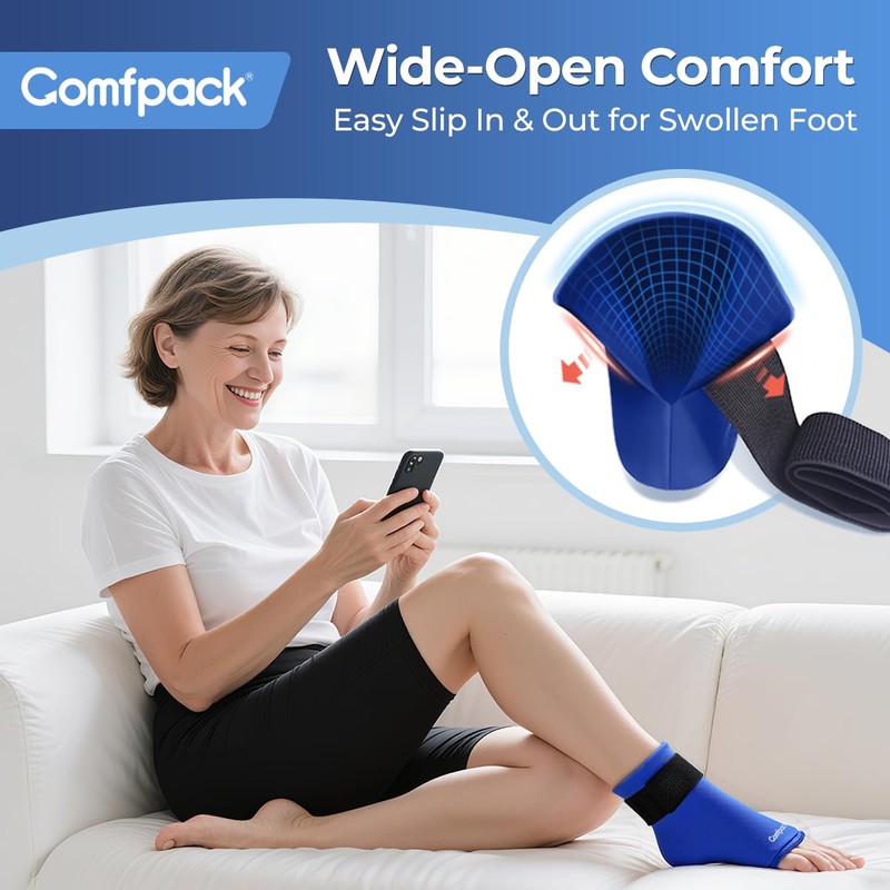 Comfpack Ankle Ice Pack Wrap for Plantar Fasciitis, Swelling, Reusable