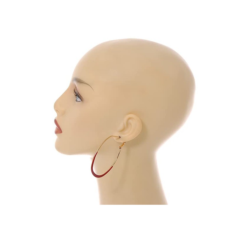 60mm Tall/Gold Tone with Red Enamel Oval Hoop Earrings/Large Size