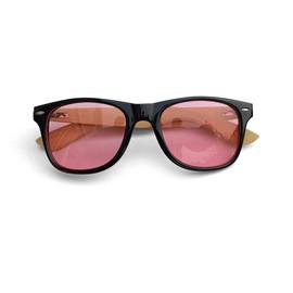 BLINKRITE Bamboo Sunglasses for Men and Women, All Seasons Natural Wood Frame Retro Sunglasses with UV 400 Protection (Pink)