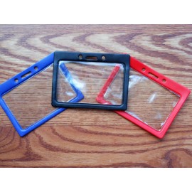 Unbranded Work ID Badge Holder Horizontal ID Card Holder Clear Plastic ID Holder - Blue