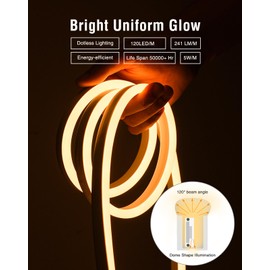 Shine Decor LED Neon Rope Lights AC 120V, Expandable & Cuttable 120LEDs/M Bright Strip Lighting, ETL Cold-Resistant & IP65 Waterproof for Indoor Outdoor, 8x16mm, 2500K Warm White, 32.8ft