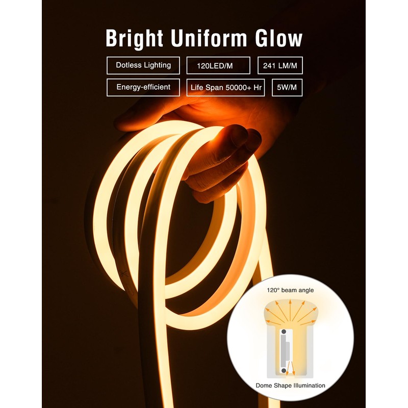 Shine Decor LED Neon Rope Lights AC 120V, Expandable &