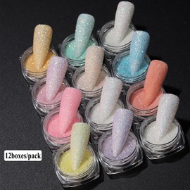 Fcozpjk Glow in The Dark Glitter, 12 Boxes Luminous Pigment Powder Kit, Fluorescent Pigment Powder for Nails, Holographic Sparkle Sugar Coating Mermaid Powder, Ultra Fine Glitter Set