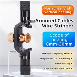 8-30MM Double Headed Wire Stripper, FTTH Armored Fiber Optic Cable Stripper, Coaxial Mid Span Cable Stripper, Radial Cutter, Slitting Tools with Adjustable Cutting Depth, Spare blade*1