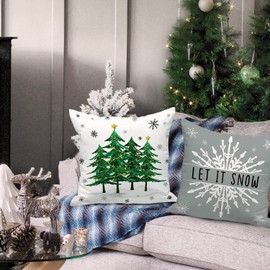 Lanpn Grey Christmas Cushion Covers 45x45 Set of 4, Decorative Gray Modern Winter Snowflake Xmas Throw Covers Pillow Cases 18x18 for Home Farmhouse Bedroom Room Holiday Couch Decor Decoration