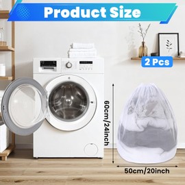 2 PCS Fine Mesh Laundry Bag 24 X 20 Inch Drawstring Laundry Mesh Bags Delicates Travel Laundry Wash Bag, Duty Dirty Clothes Mesh Bag for Travel Home Dorm Camp Hotel Beach, White