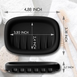 Opopla Silicone Soap Dish, Black Soap Holder, Self Draining Soap Dish, Curved Drain Design Makes Cleaning Way Easier. The Surface Activation Treatment Makes it Durable, Smooth.