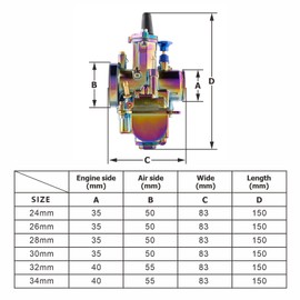 PWK 34MM Carburetor High Performance 2-Stroke 4-Stroke Engine Carb for 125cc-250cc Dirt Pit Bike Mini Bike Motocross ATV Scooter