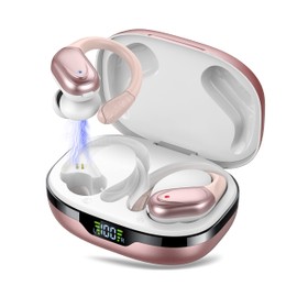 CASCHO Wireless Earbuds, 60Hrs Playtime Bluetooth Earphones, Bluetooth Headphones 5.3, Deep Bass Stereo HD Mic, In-Ear IP7 Waterproof Earphones with Earhooks, USB-C, for Sport iOS/Android Rose