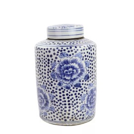 Blue And White Mini Tea Jar Peony Dots Large