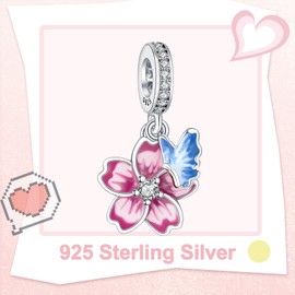 Famuan Charms Pendant 925 Sterling Silver for Women Fits Bracelets Gold Key Blue Chameleon Cat Pearl Mother's Day Birthday Christmas Gifts for Girls Friends, Silver, Zircon