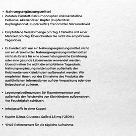 Copper Trio Citrate Gluconate Sulphate 2.5 mg 100 Tablets Aliness