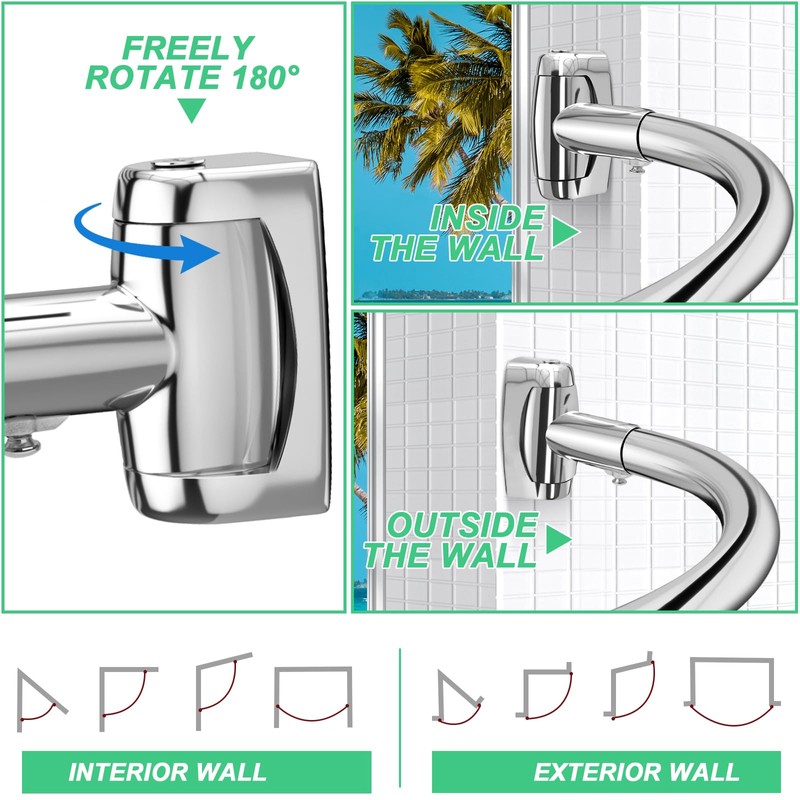 YNL Curved Shower Curtain Rod 35-82In(2.9-6.8Ft), Brushed Nickel Rounded Rustproof