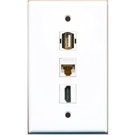 RiteAV - 1 Port HDMI and 1 Port USB A-A and 1 Port Cat6 Ethernet White Wall Plate