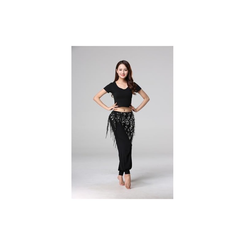 Women Belly Dance Hip Scarf, Sequin Tassels Triangle Tribal Wrap
