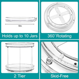 Sorbus 9 Inch 2 Tier Clear Lazy Susan Organizer | Lazy Susan for Refrigerator Organizing | Rotating Lazy Susan Turntable for Fridge, Pantry, Cabinet, Table, Makeup, Bathroom