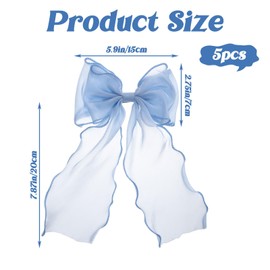 5 Pcs Toddler Girl Bows for Hair Long, Big Hair Bow, Oversized Ties Barrettes With Long Tail Polyester French Ribbon Clips for Wedding Holiday Birthday Gifts(White, Blue Pink Purple Red)