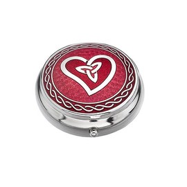 GaelSong Enameled Metallic Pill Box Heart Trinity Knot Plastic-Lined Compartment 1.5" Diameter Birthday Gift Souvenir Present Health Care Organizer…