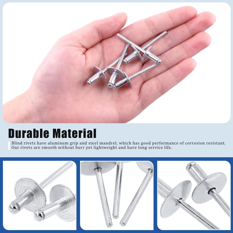 Glarks 60Pcs 3/16" x 3/8" Large Flange Aluminum Blind Rivets
