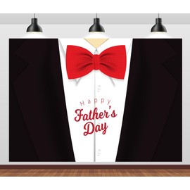 CORFOTO 5x4ft Fabric Happy Father's Day Backdrop Black Tuxedo Red Bow Tie Suit Gentleman Photo Background for Father Party Decorations Banner Men Birthday Photoshoot Props
