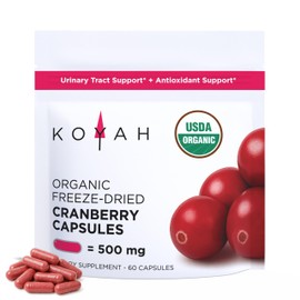KOYAH - Organic Cranberry Capsules – 500 mg, Freeze-Dried, Whole-Berry, Vegan, Non-GMO, Supports Urinary Tract & Antioxidant Health, 60 Capsules