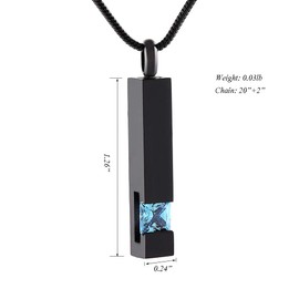 Black Plating Crystal Bar Cremation Jewelry for Ashes Pendant Stainless Steel Keepsake Memorial Urn Necklace for Women Men (Light Blue)