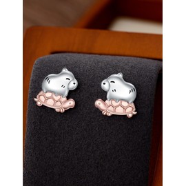 Midari Sterling Silver Capybara & Turtle Stud Earrings - Cute Small Animal Earrings for Women - Capybara Lover