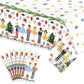 JarThenaAMCS 6Pcs Christmas Plastic Tablecloth Rectangle Watercolor Nutcracker Table Cover Cute Disposable Table Cloth for Party Dinner Table Decor, 54 x 108 Inch