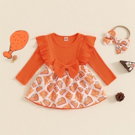 Socutebabe Baby Girl Thanksgiving Outfit Newborn Outfit Ribbed Ruffle Romper Dress and Headband Cute Fall Clothes (Orange, 6-12 Months)