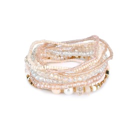 COLORFUL BLING Bohemian Crystal Beaded Stretch Bracelet Set for Women Boho Multilayer Imitation Pearl Seed Stackable Bracelet Holiday Jewelry Birthday Gift-D white